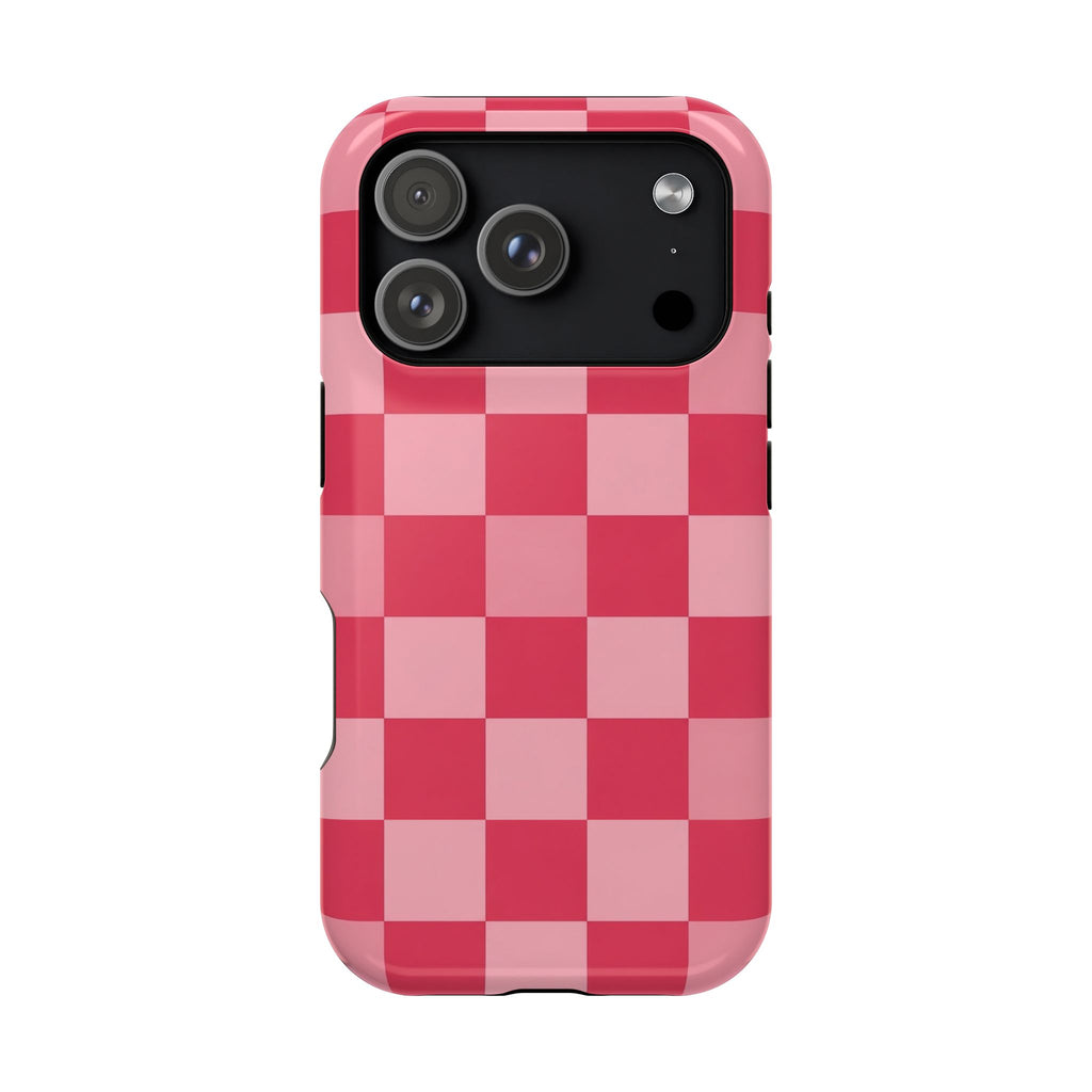 Pink Checkerboard protective phone case for iPhone 18 Pro, glossy finish