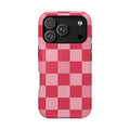 Pink Checkerboard protective phone case for iPhone 18 Pro, glossy finish