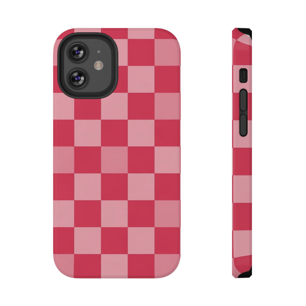 Pink Checkerboard protective phone case for iPhone 12 Mini, glossy finish