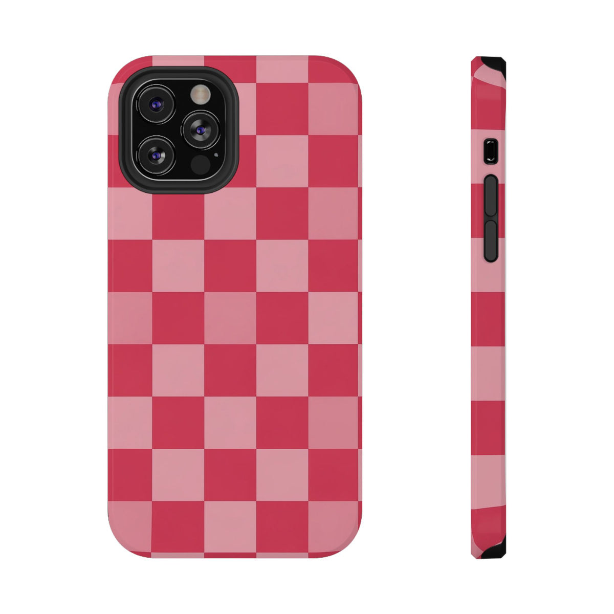 Pink Checkerboard protective phone case for iPhone 12 Pro, glossy finish