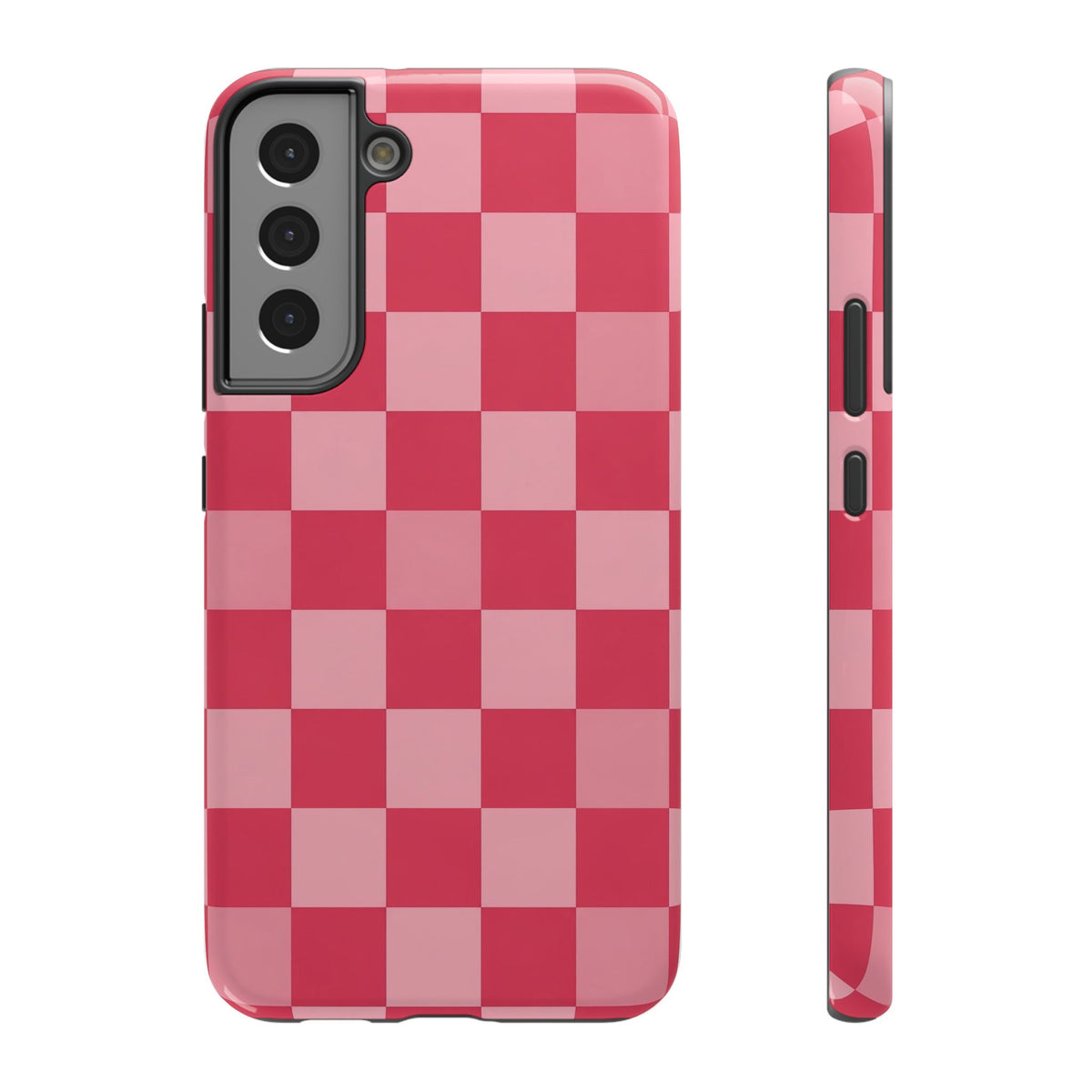Pink Checkerboard protective phone case for Samsung Galaxy S22 Plus, glossy finish