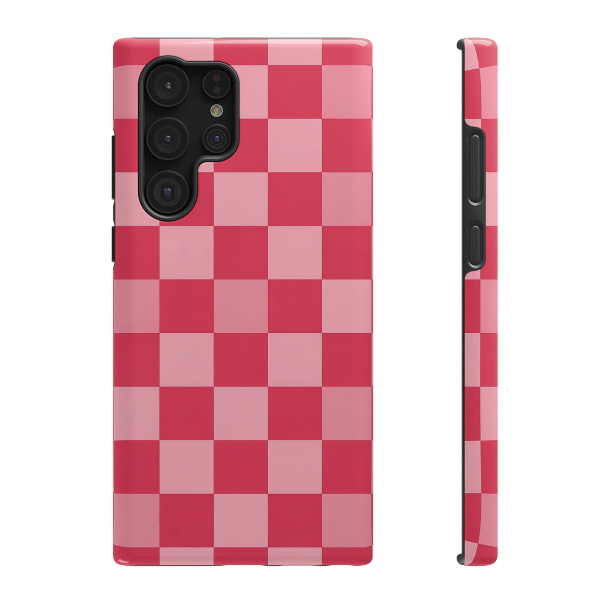 Pink Checkerboard protective phone case for Samsung Galaxy S22 Ultra, glossy finish