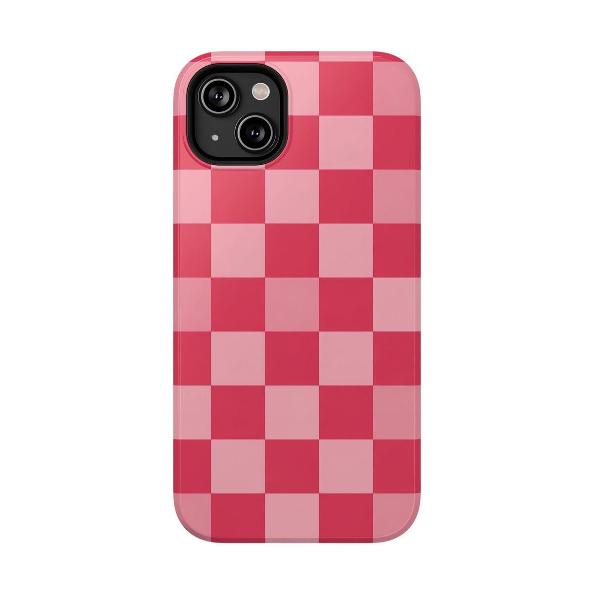 Pink Checkerboard protective phone case for iPhone 14 Plus, glossy finish