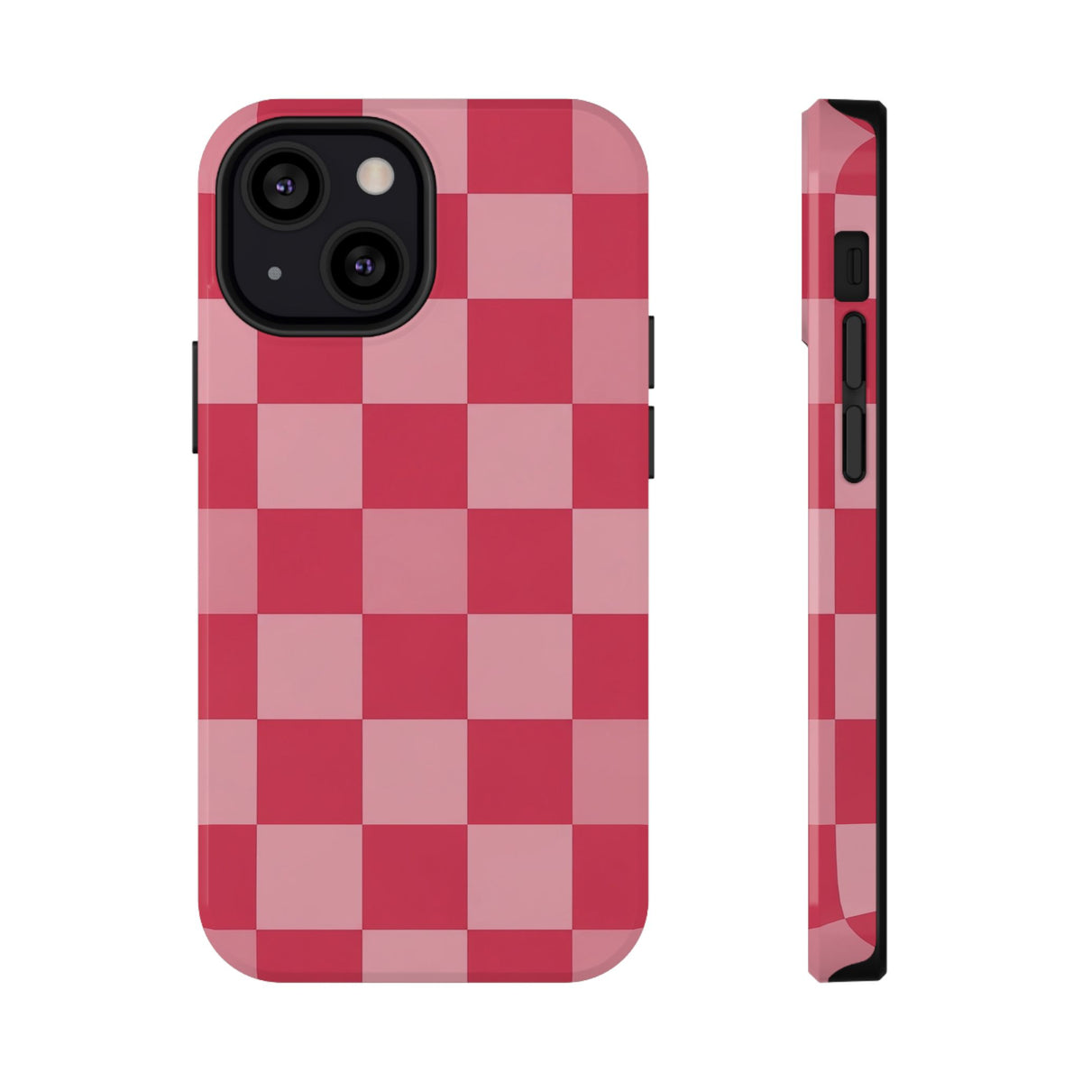 Pink Checkerboard protective phone case for iPhone 13 Mini, glossy finish