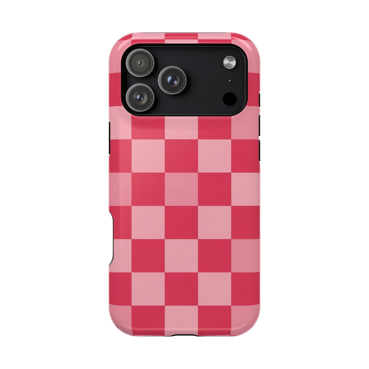 Pink Checkerboard protective phone case for iPhone 17 Pro Max, glossy finish