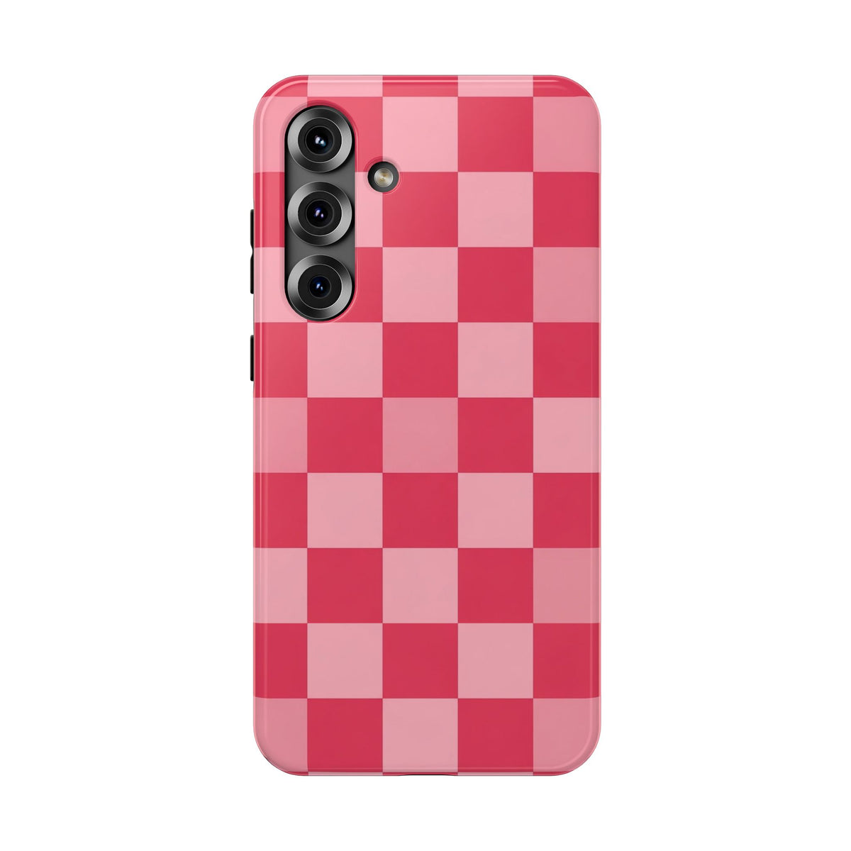 Pink Checkerboard protective phone case for Samsung Galaxy S25 Plus, glossy finish