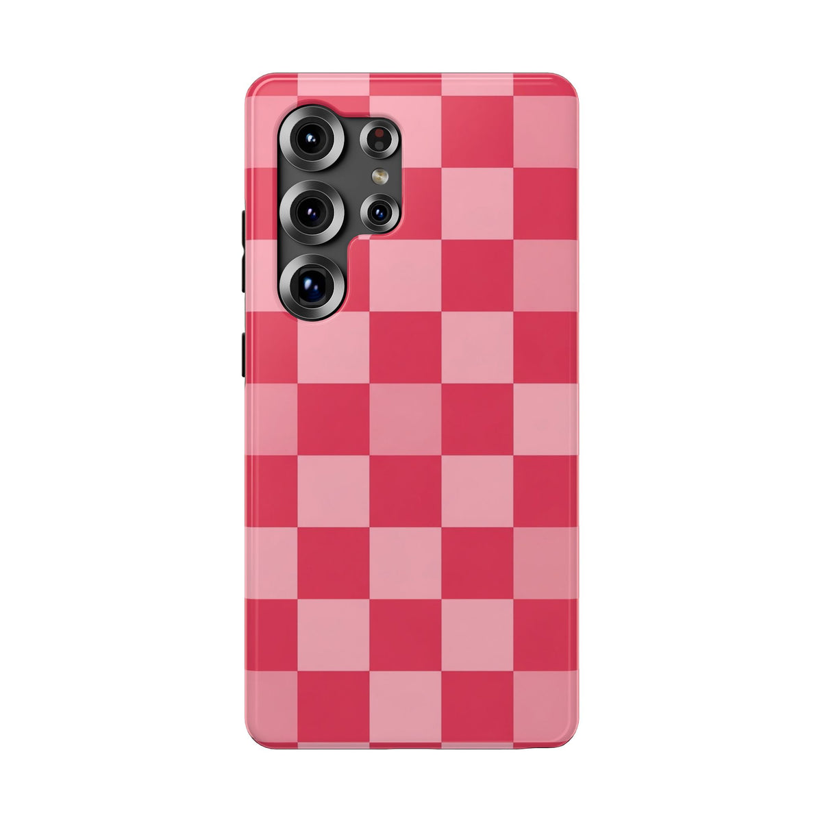 Pink Checkerboard protective phone case for Samsung Galaxy S25 Ultra, glossy finish