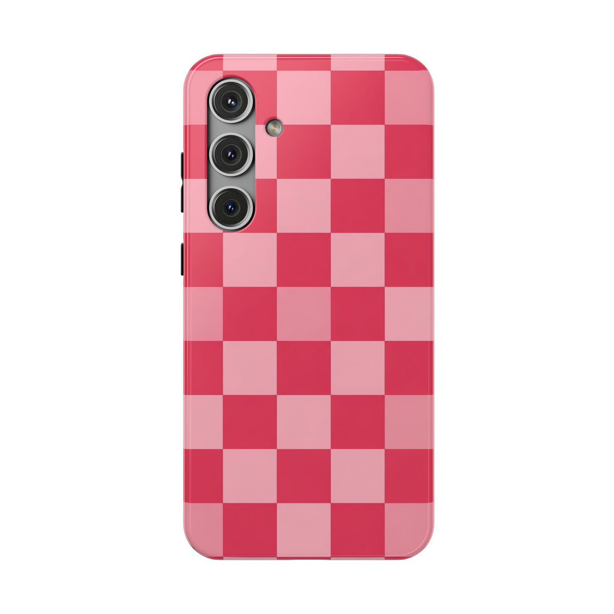 Pink Checkerboard protective phone case for Samsung Galaxy S24 Plus, glossy finish