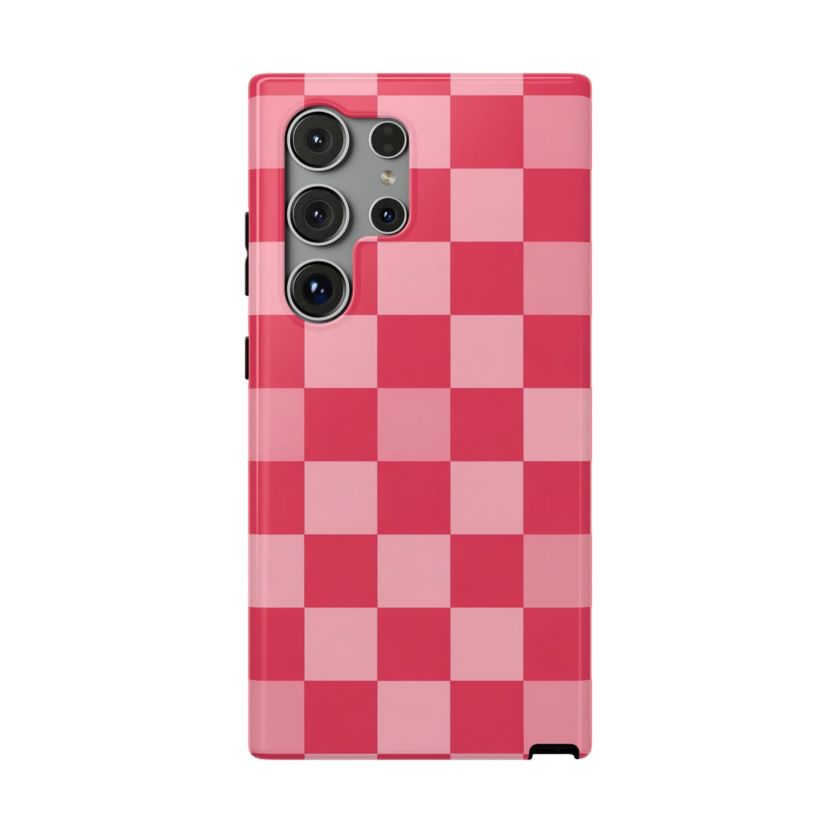 Pink Checkerboard protective phone case for Samsung Galaxy S24 Ultra, glossy finish