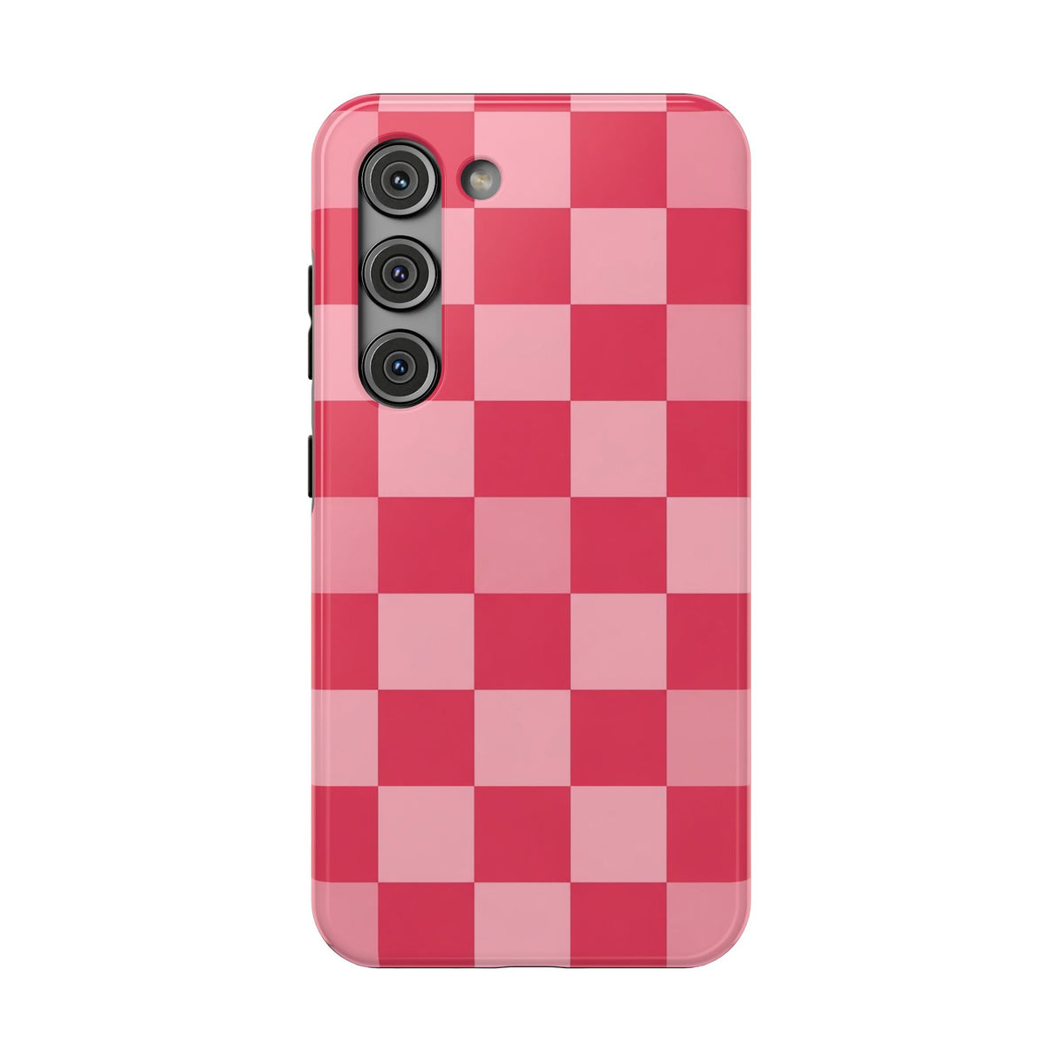 Pink Checkerboard protective phone case for Samsung Galaxy S23, glossy finish