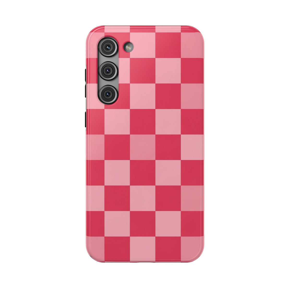 Pink Checkerboard protective phone case for Samsung Galaxy S23 Plus, glossy finish