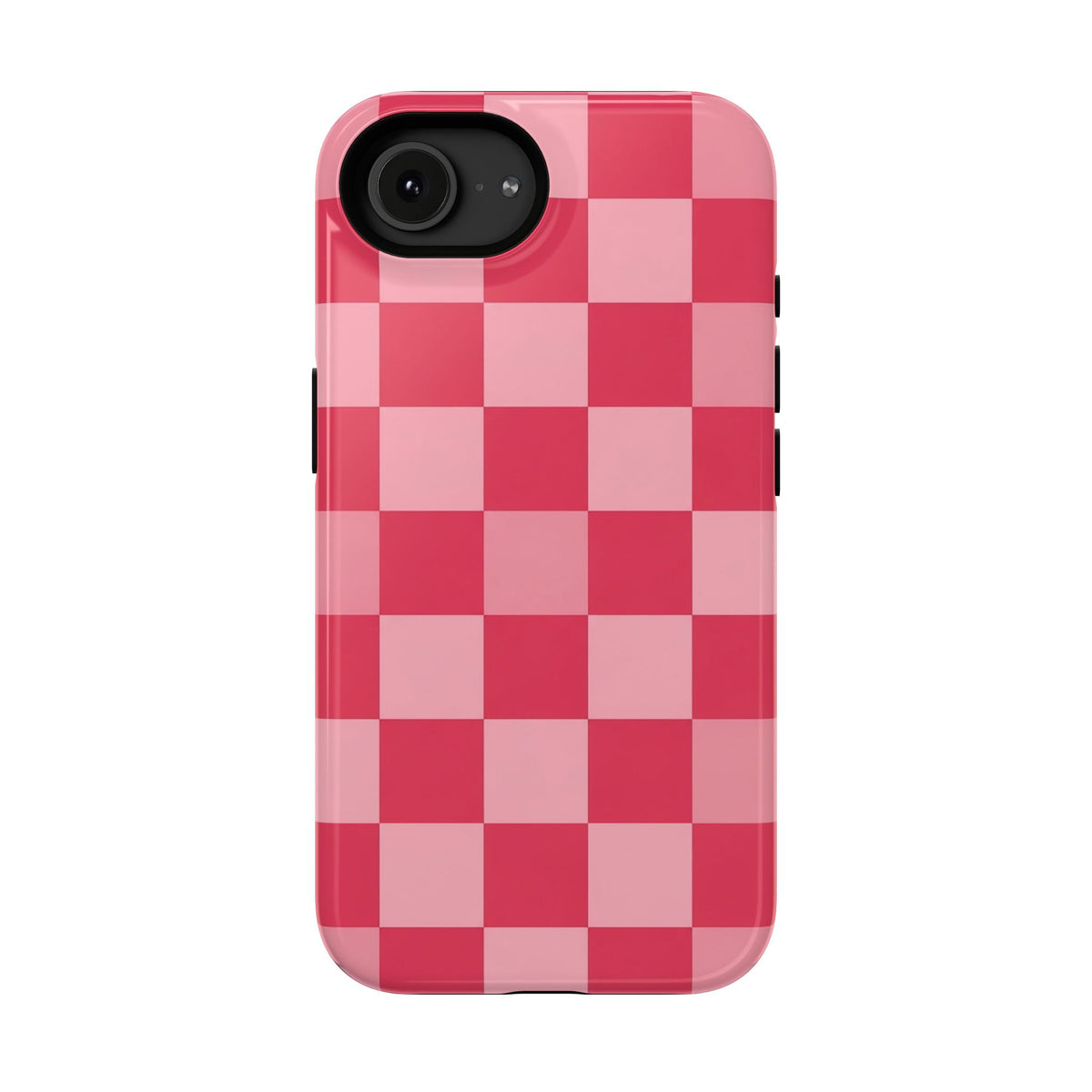 Pink Checkerboard protective phone case for iPhone 16e, glossy finish