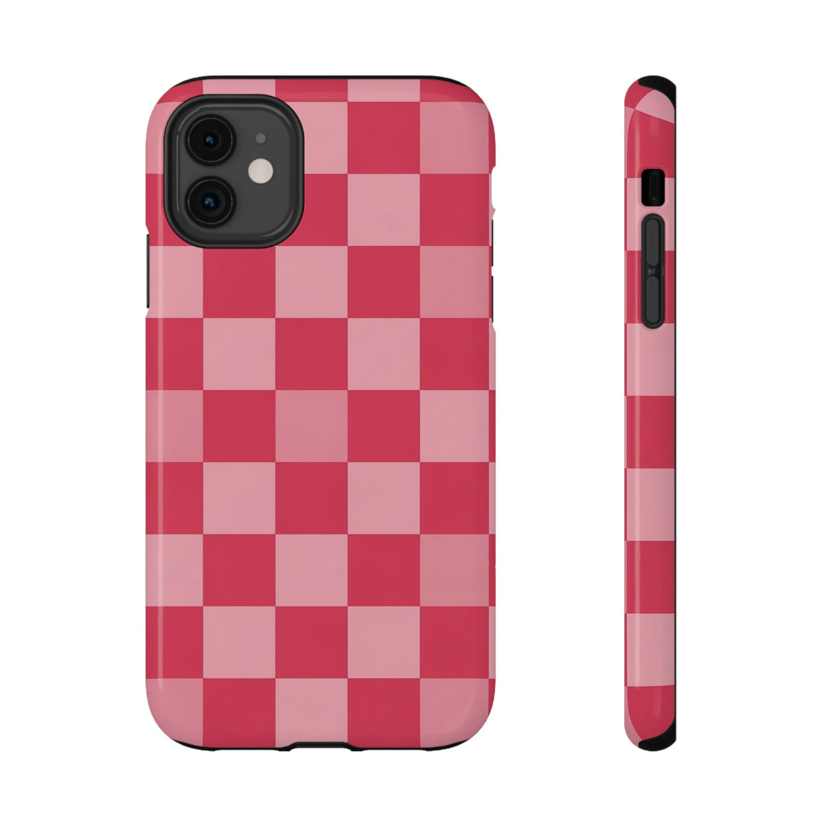 Pink Checkerboard protective phone case for iPhone 11, glossy finish
