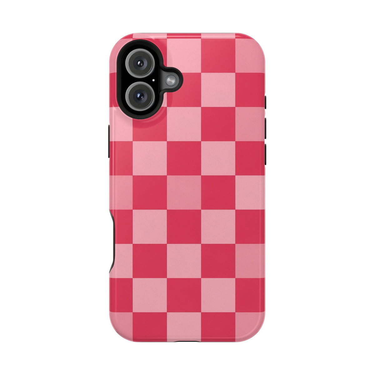 Pink Checkerboard MagSafe case for iPhone 16 Plus, glossy finish