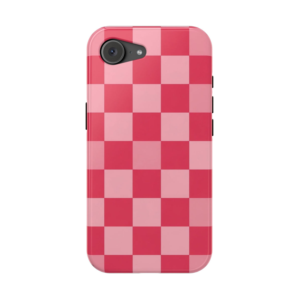 Pink Checkerboard MagSafe case for iPhone 16e, glossy finish