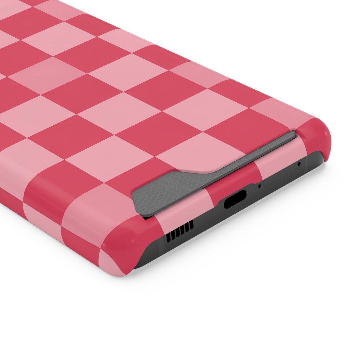 Pink Checkerboard phone case with card holder for Samsung Galaxy S21 Ultra, glossy finish