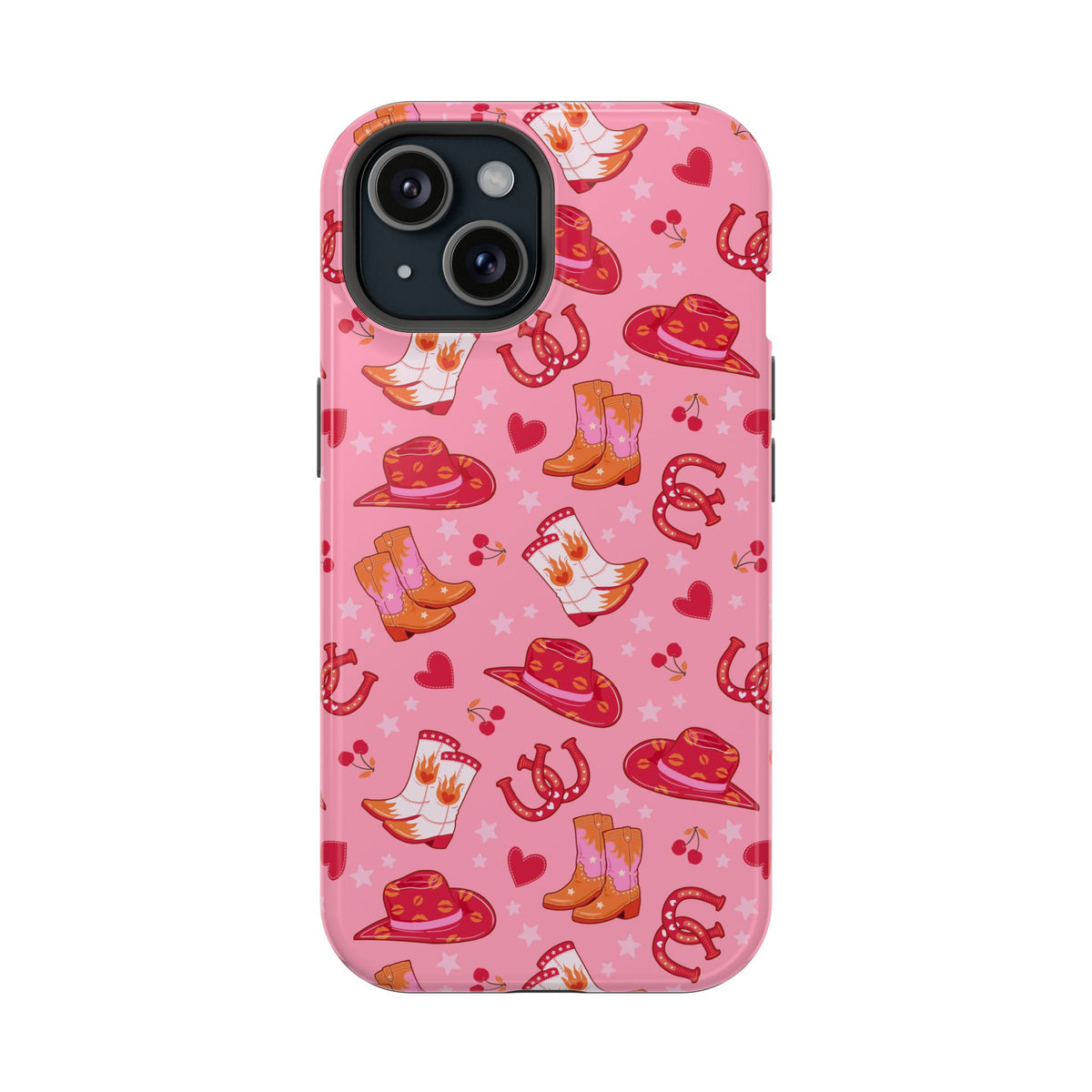 Pink Cowgirl protective phone case for iPhone 15, glossy finish