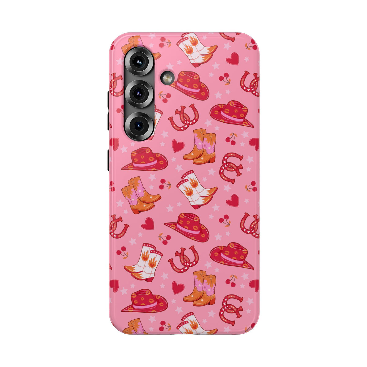 Pink Cowgirl protective phone case for Samsung Galaxy S25, glossy finish