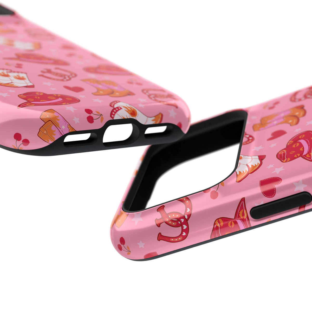 Pink Cowgirl protective phone case, close-up at an angle