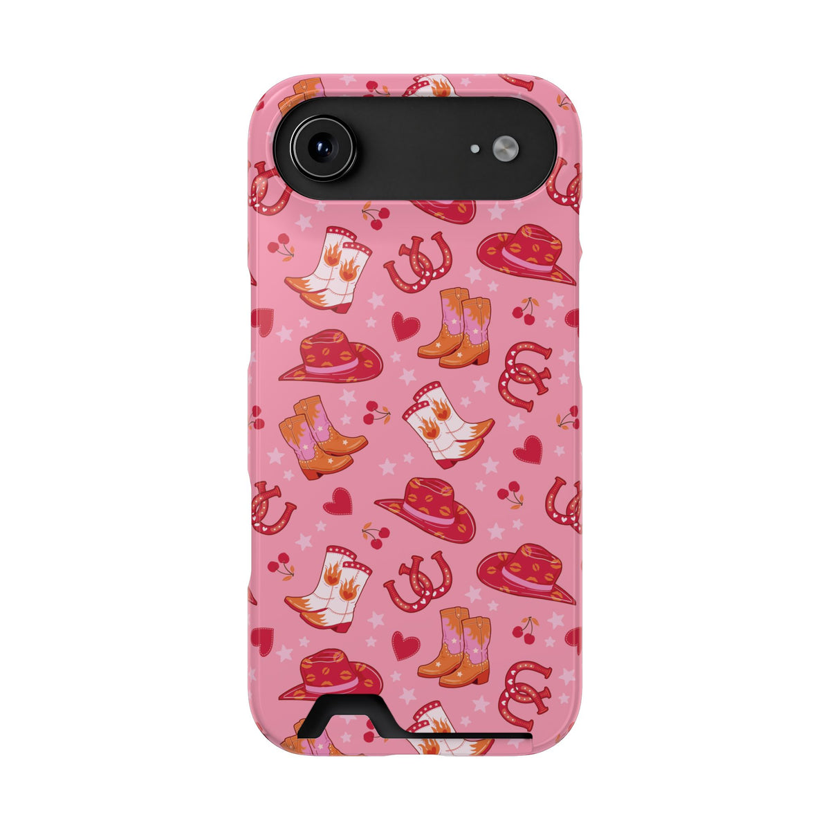 Pink Cowgirl phone case with card holder for iPhone 17 Air, glossy finish
