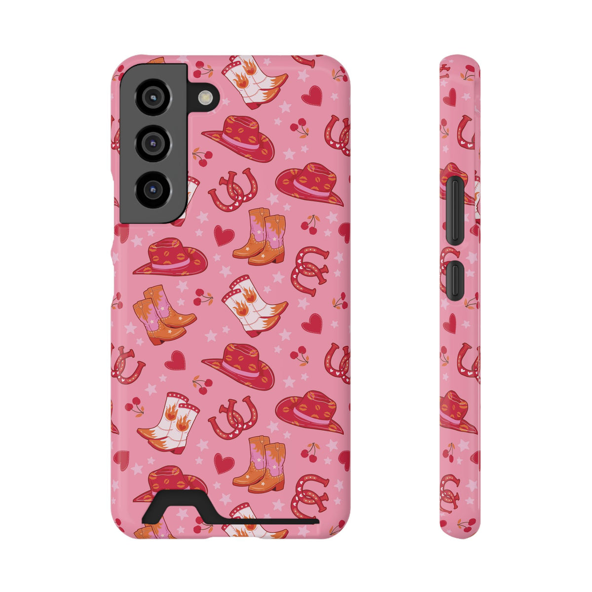 Pink Cowgirl phone case with card holder for Samsung Galaxy S22, glossy finish