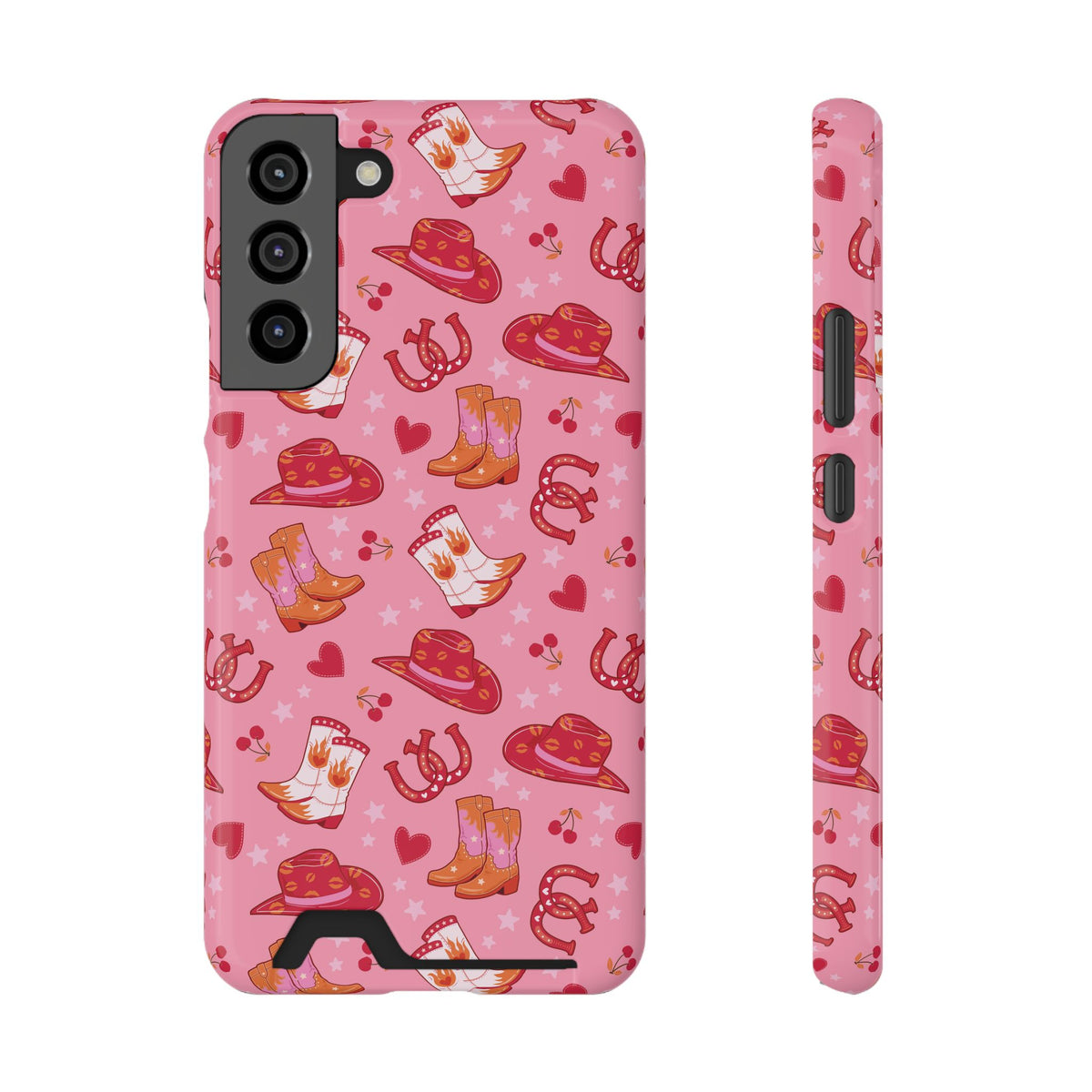 Pink Cowgirl phone case with card holder for Samsung Galaxy S22 Plus, glossy finish