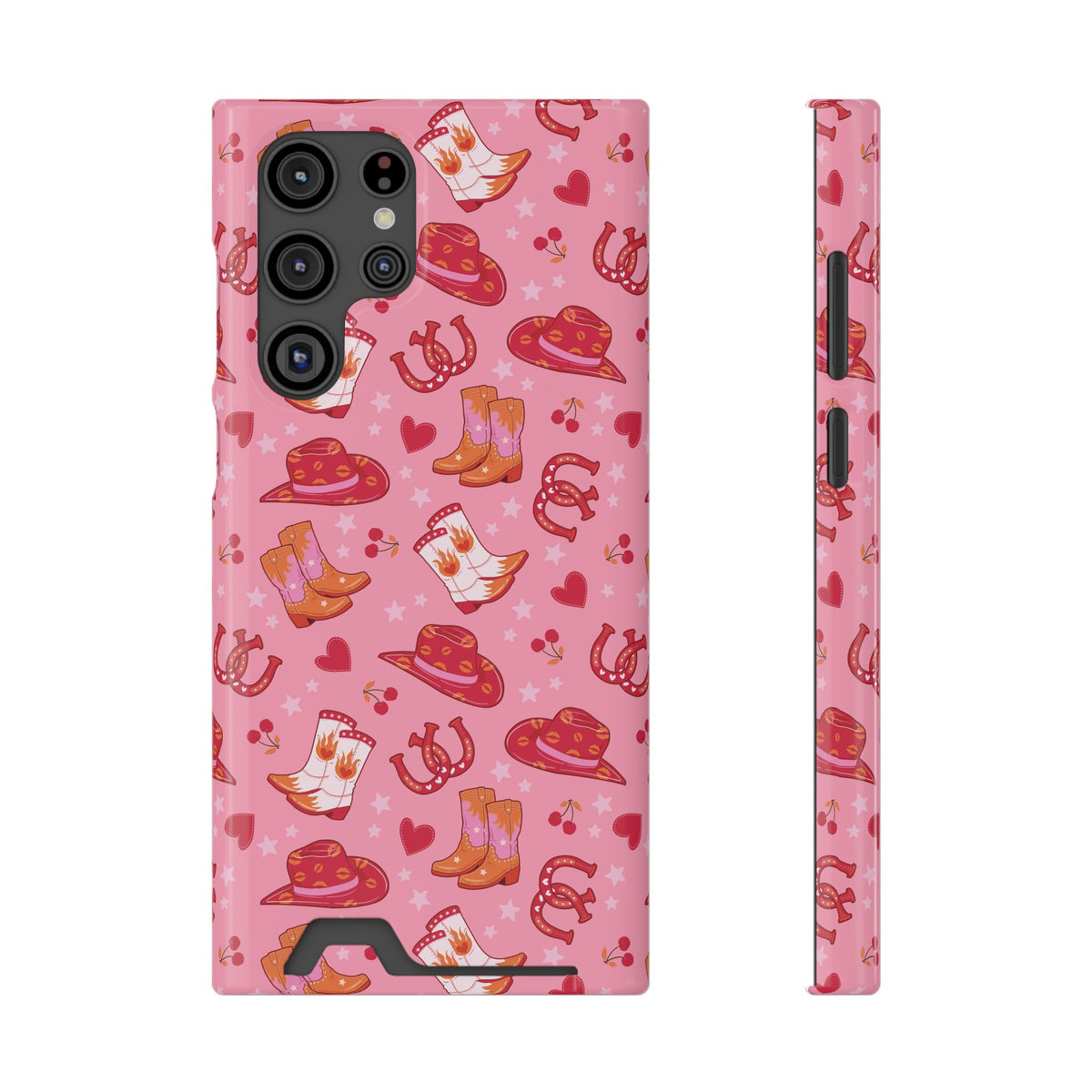 Pink Cowgirl phone case with card holder for Samsung Galaxy S22 Ultra, glossy finish