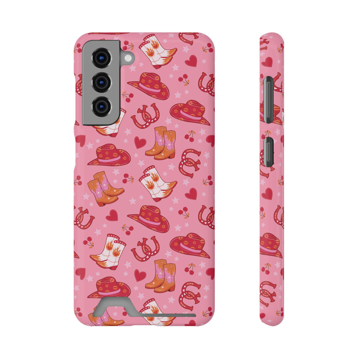 Pink Cowgirl phone case with card holder for Samsung Galaxy S21, glossy finish