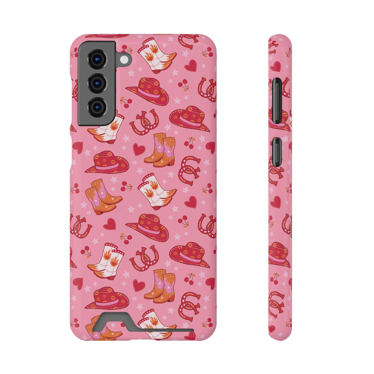 Pink Cowgirl phone case with card holder for Samsung Galaxy S21 Plus, glossy finish