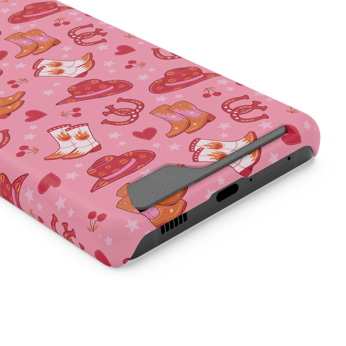 Pink Cowgirl phone case with card holder for Samsung Galaxy S21 Ultra, glossy finish