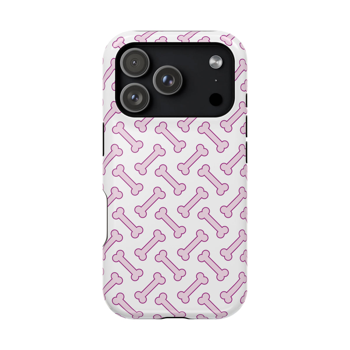 Pink Dog Bone protective phone case for iPhone 18 Pro, glossy finish