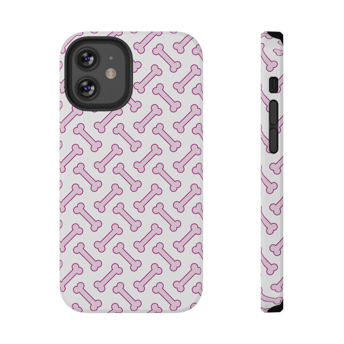 Pink Dog Bone protective phone case for iPhone 12 Mini, glossy finish