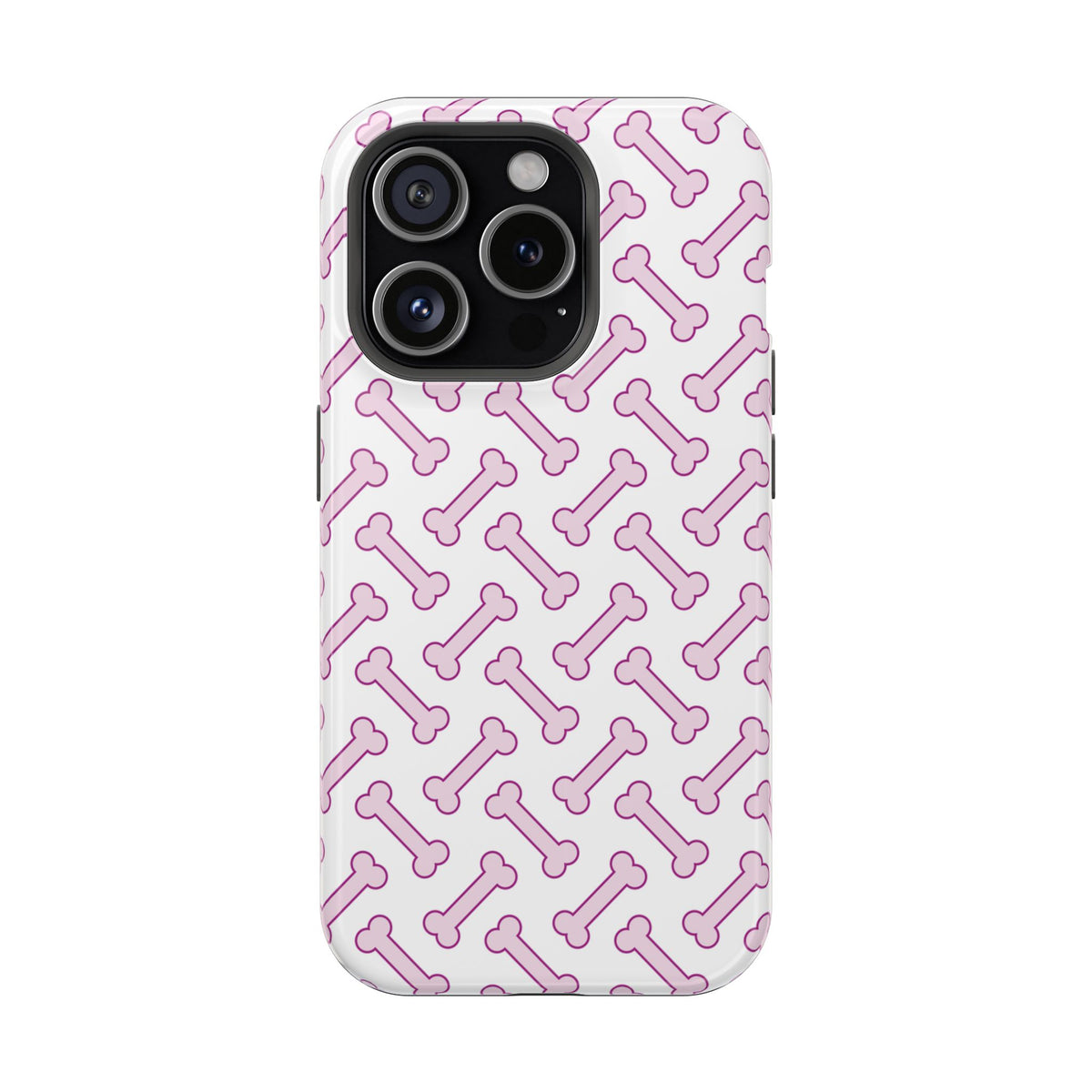 Pink Dog Bone protective phone case for iPhone 15 Pro, glossy finish