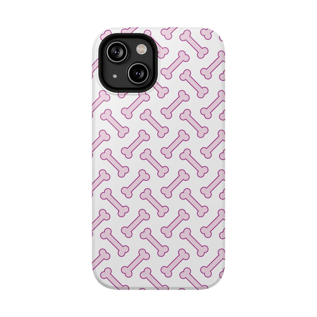 Pink Dog Bone protective phone case for iPhone 14, glossy finish