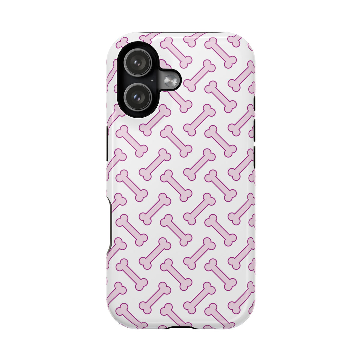 Pink Dog Bone protective phone case for iPhone 17, glossy finish
