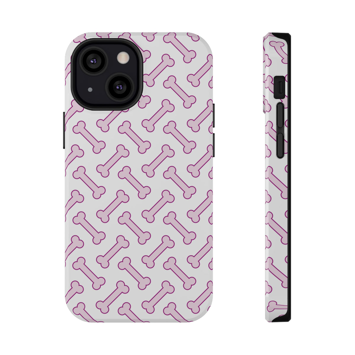 Pink Dog Bone protective phone case for iPhone 13 Mini, glossy finish