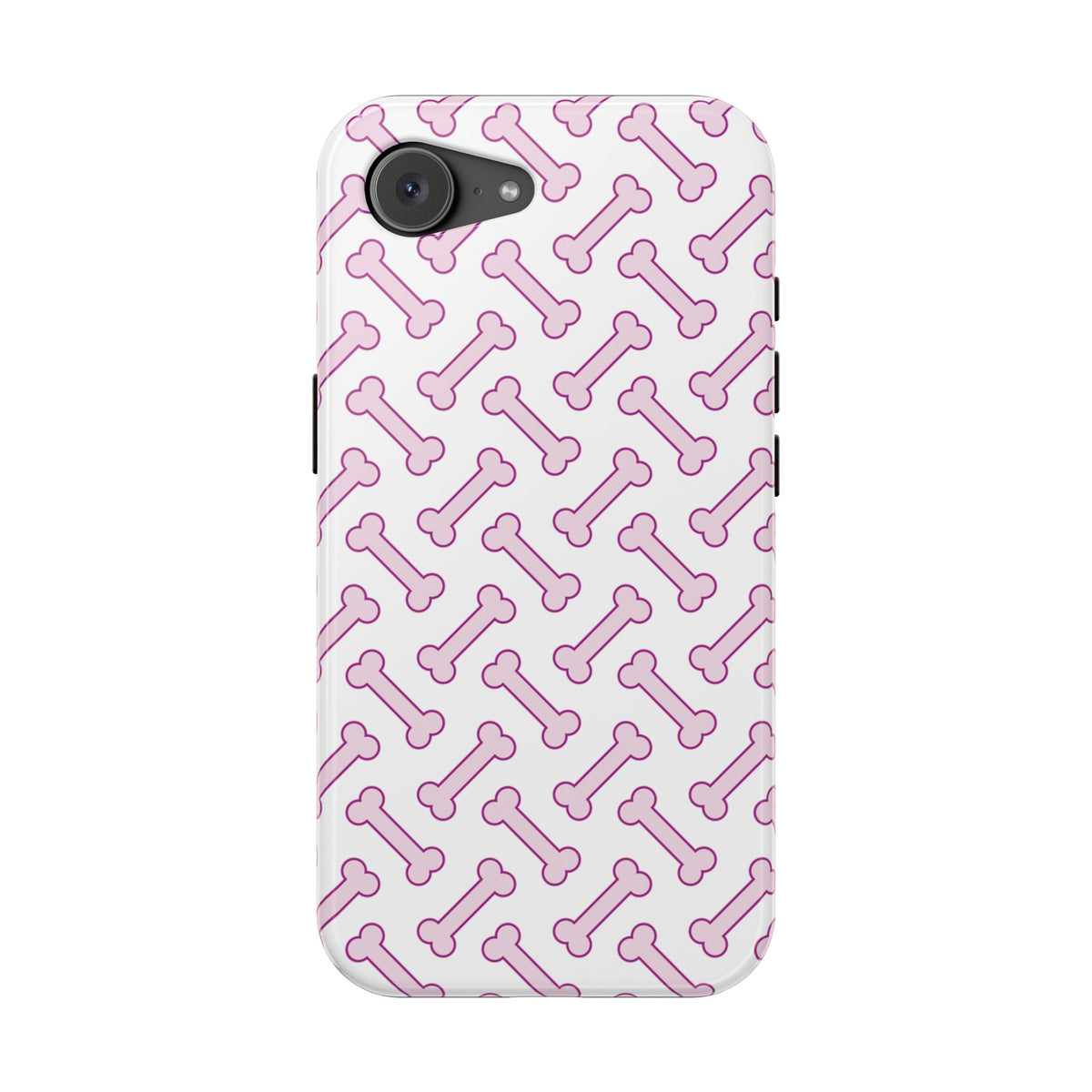Pink Dog Bone protective phone case for iPhone 17e, glossy finish