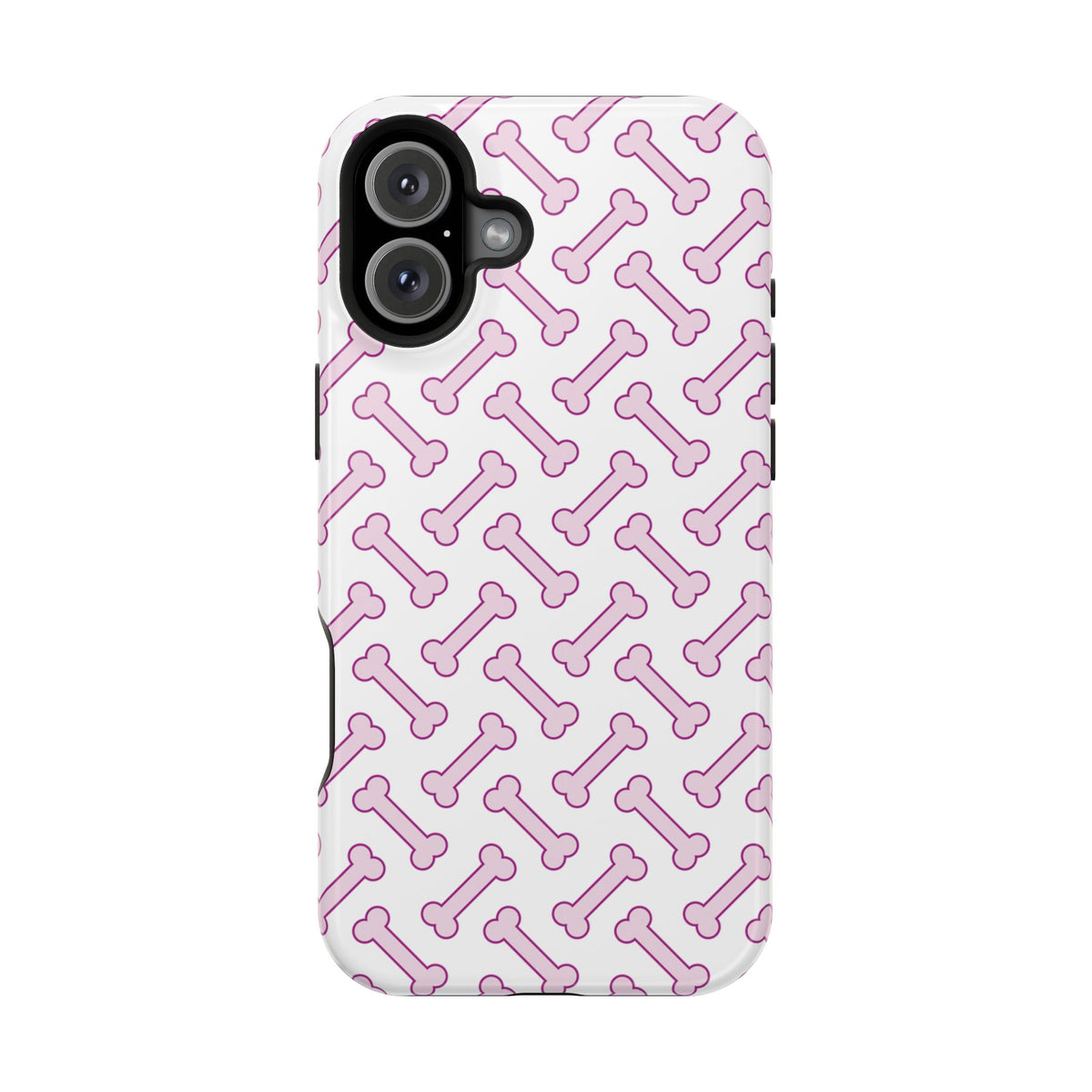 Pink Dog Bone MagSafe case for iPhone 16 Plus, glossy finish