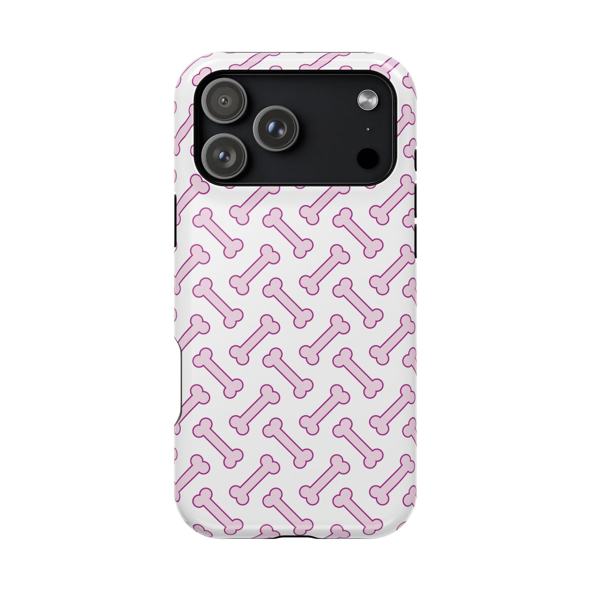 Pink Dog Bone MagSafe case for iPhone 17 Pro Max, glossy finish
