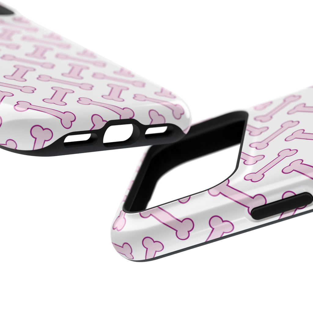 Pink Dog Bone MagSafe case, close-up at an angle