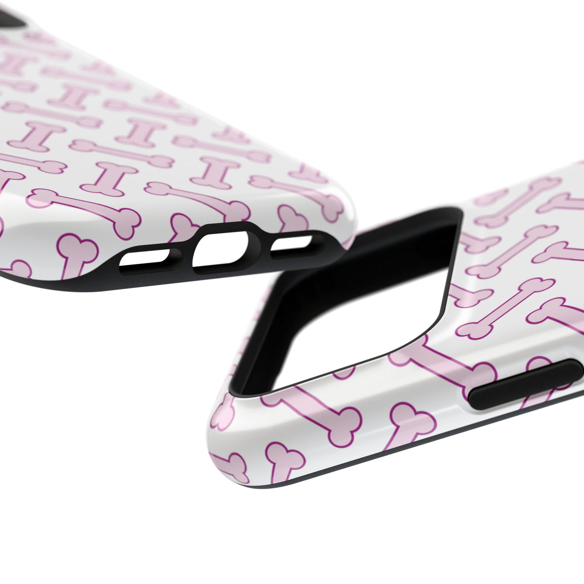 Pink Dog Bone MagSafe case, close-up at an angle