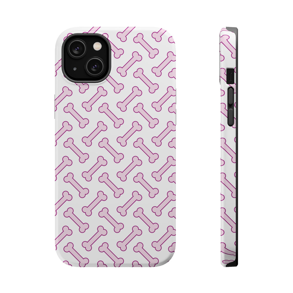 Pink Dog Bone MagSafe case for iPhone 14 Plus, glossy finish