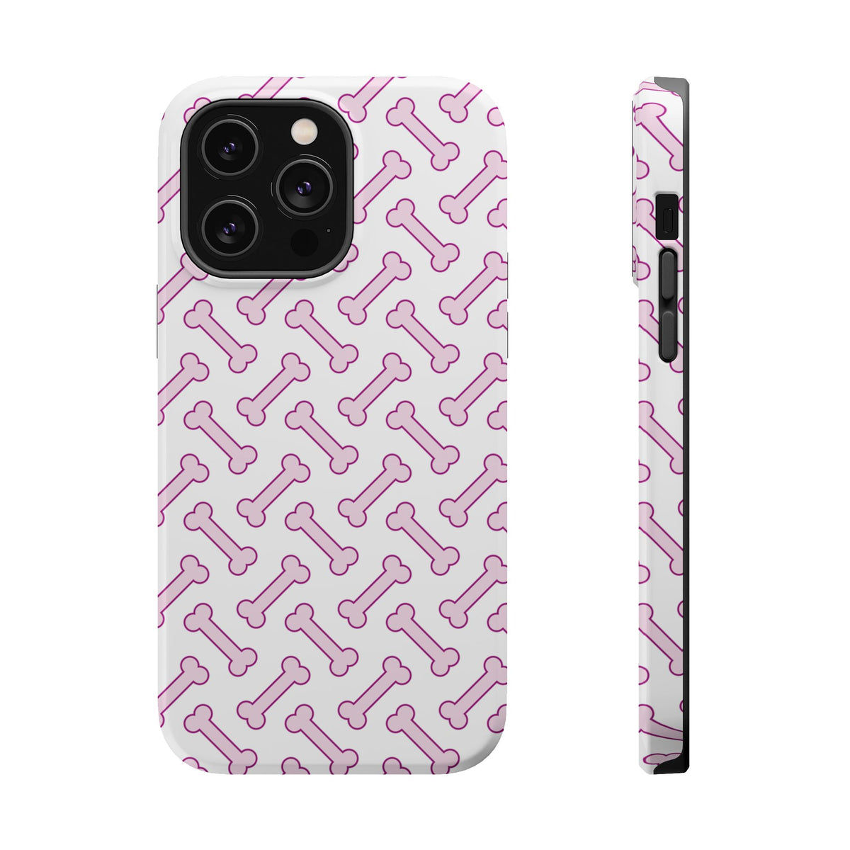 Pink Dog Bone MagSafe case for iPhone 14 Pro Max, glossy finish