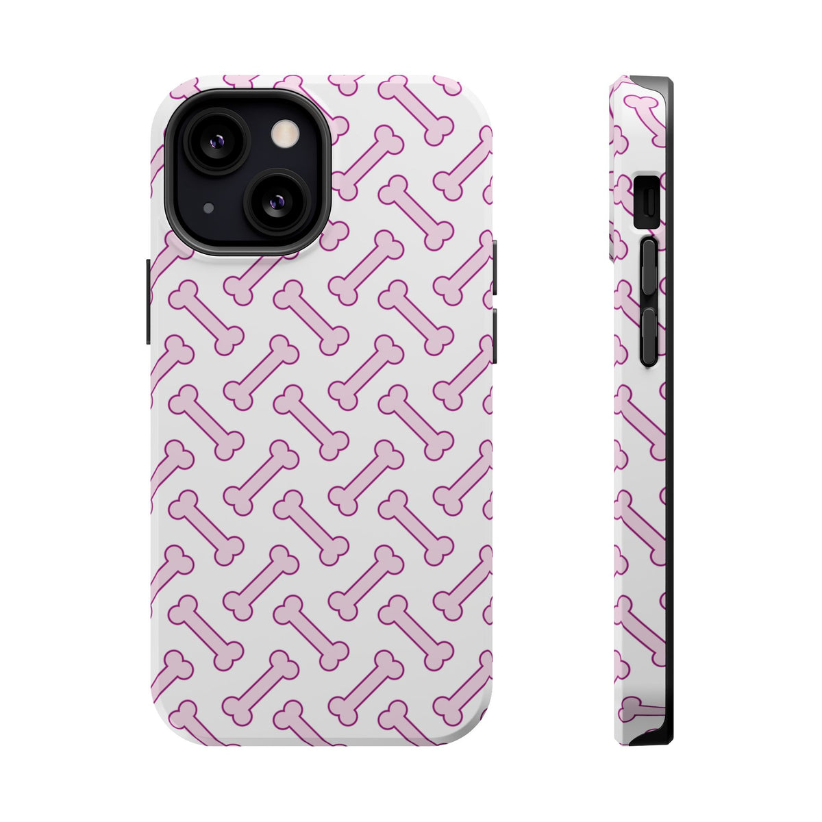 Pink Dog Bone MagSafe case for iPhone 13 Mini, glossy finish