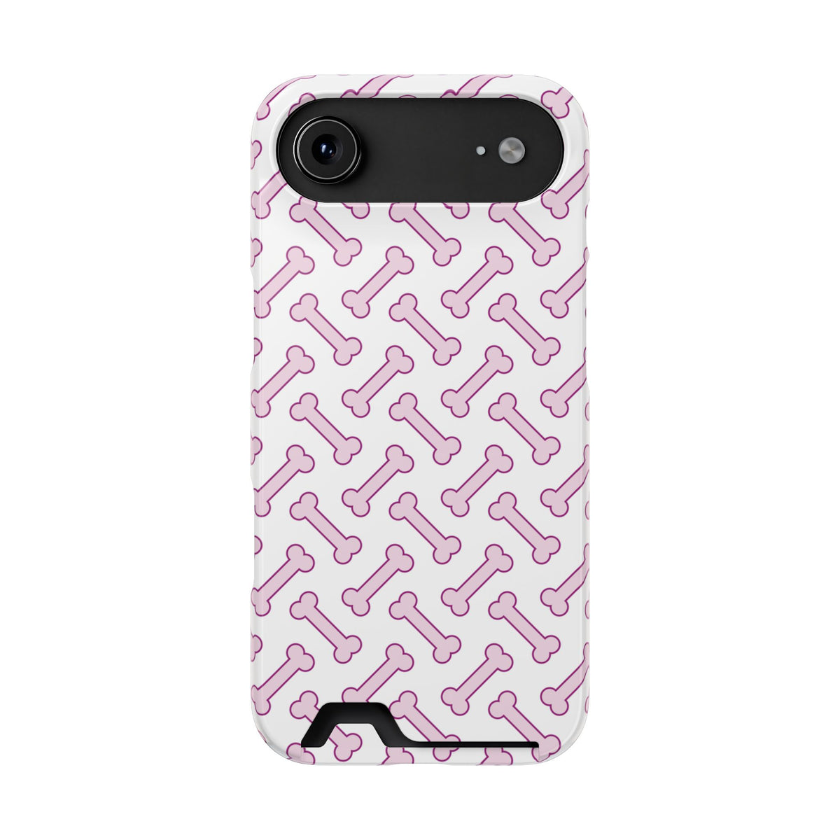 Pink Dog Bone phone case with card holder for iPhone 17 Air, glossy finish