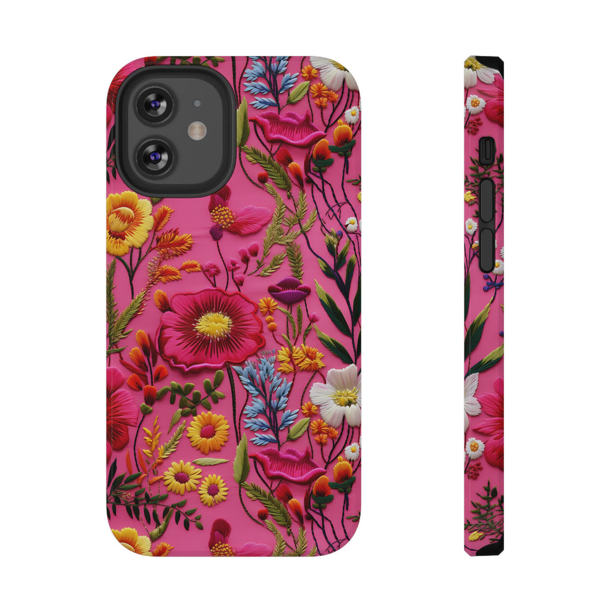 Pink Folk Floral protective phone case for iPhone 12 Mini, glossy finish