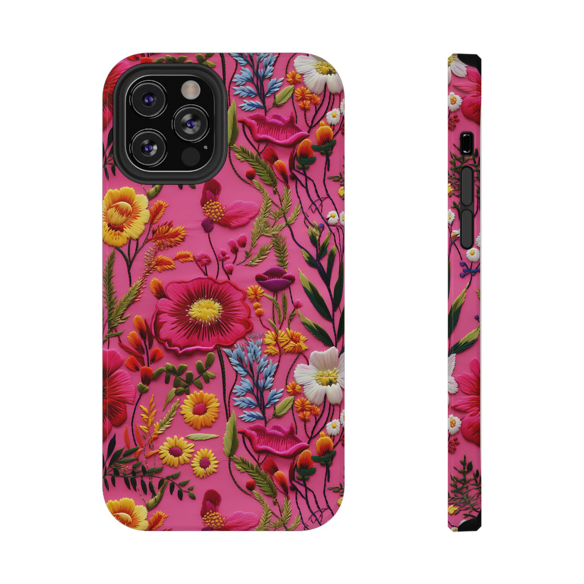 Pink Folk Floral protective phone case for iPhone 12 Pro, glossy finish