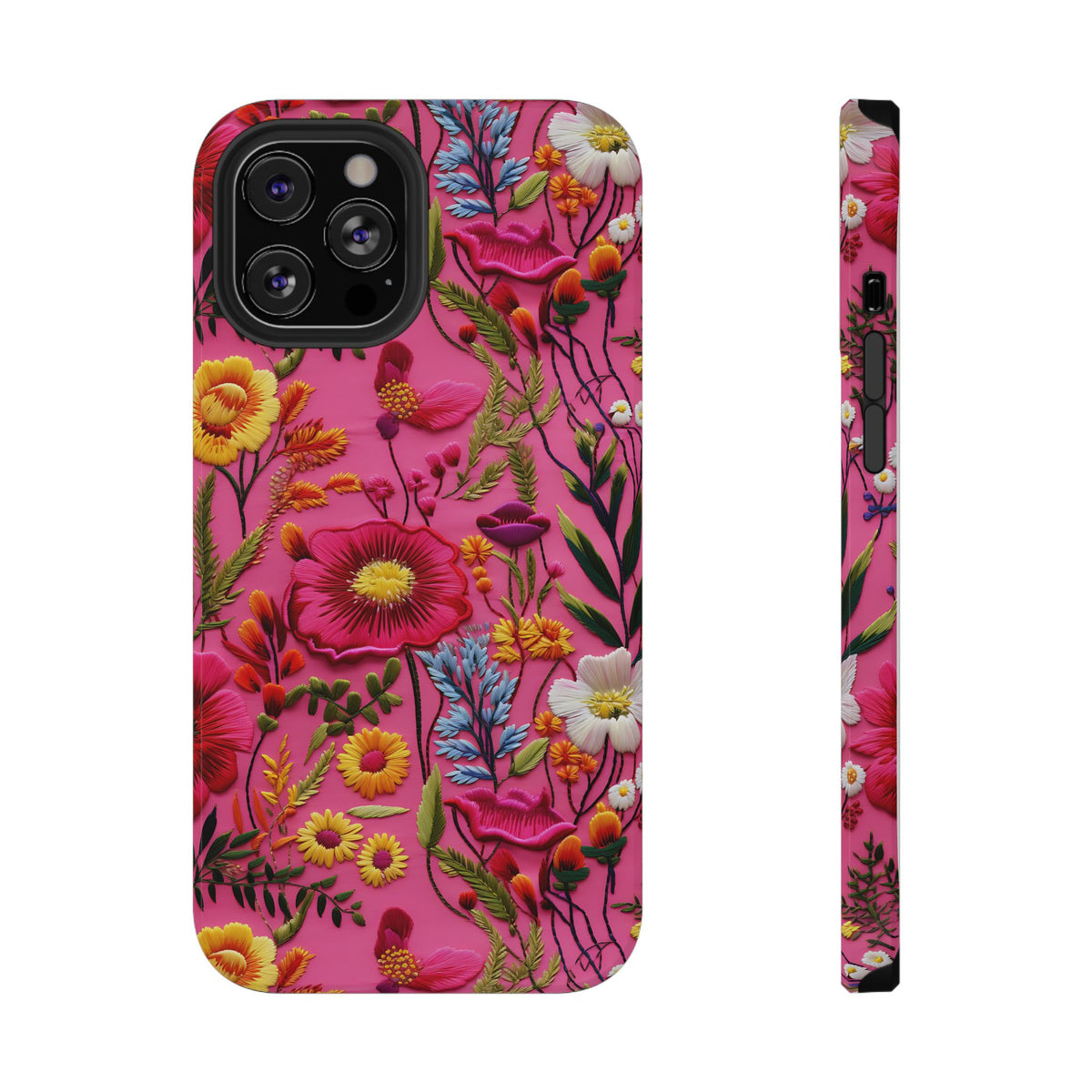 Pink Folk Floral protective phone case for iPhone 12 Pro Max, glossy finish