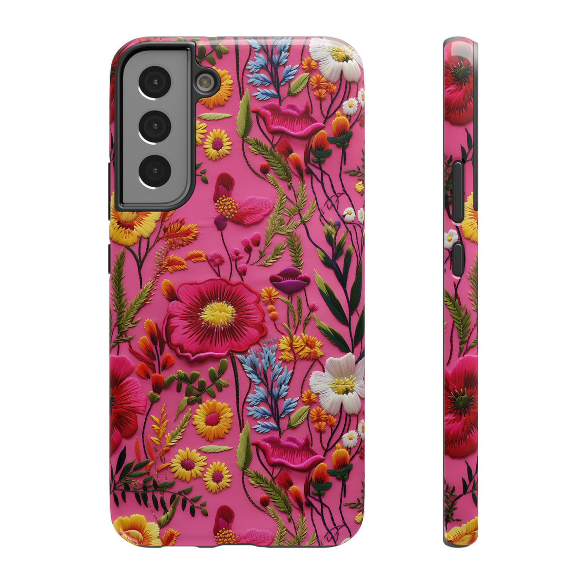Pink Folk Floral protective phone case for Samsung Galaxy S22 Plus, glossy finish