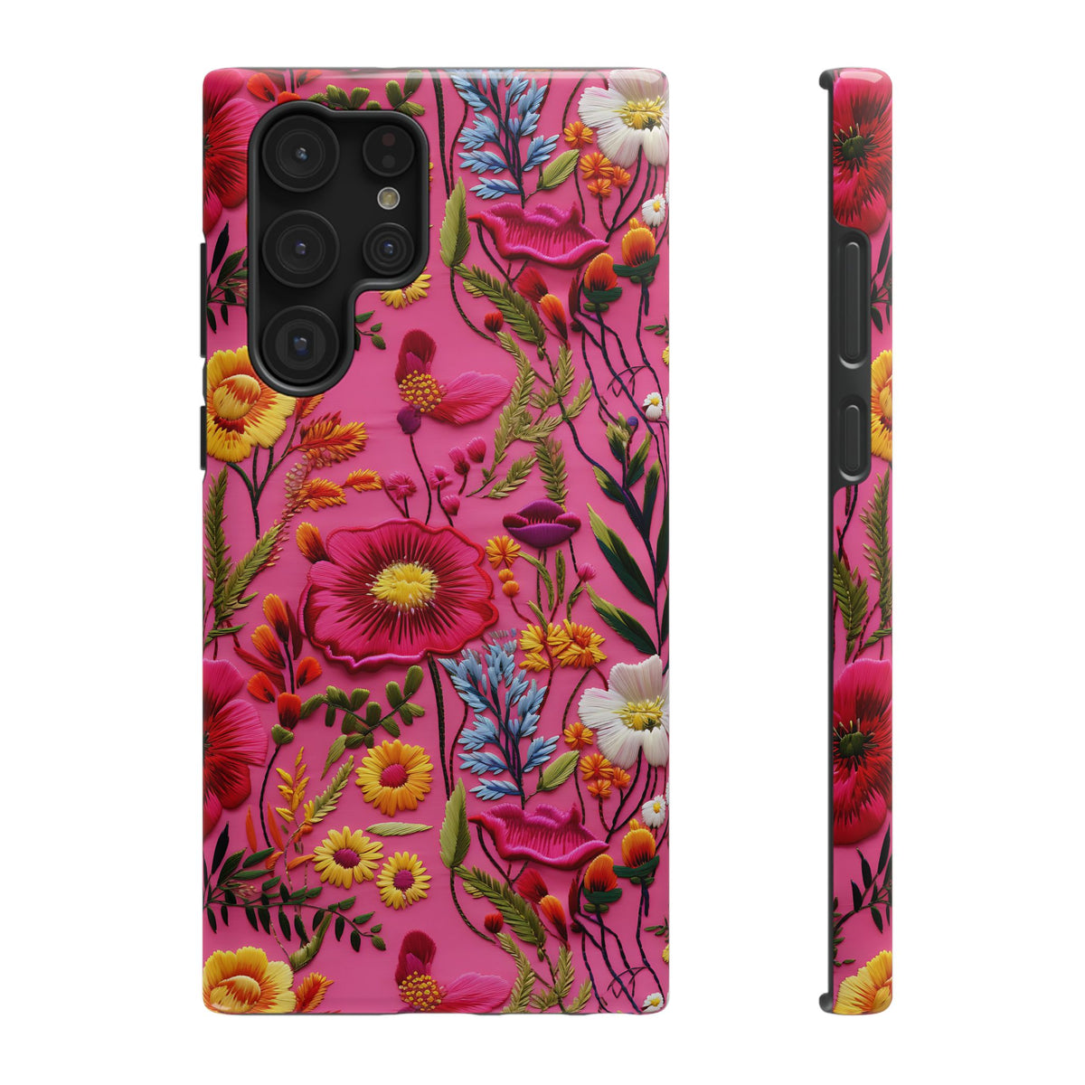 Pink Folk Floral protective phone case for Samsung Galaxy S22 Ultra, glossy finish